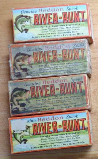 4 Vintage Heddon River Runt Spook Lure Box 