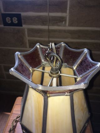 ANTIQUE ARTS & CRAFTS LEADED SLAG GLASS PENDANT SHADE LIGHT CEILING LAMP FIXTURE 2