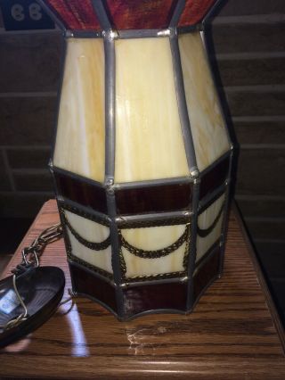 ANTIQUE ARTS & CRAFTS LEADED SLAG GLASS PENDANT SHADE LIGHT CEILING LAMP FIXTURE 4