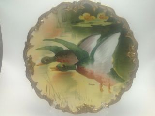 Antique Limoges Coronet Game Bird Charger Plate Hand Painted Signed Guisoye