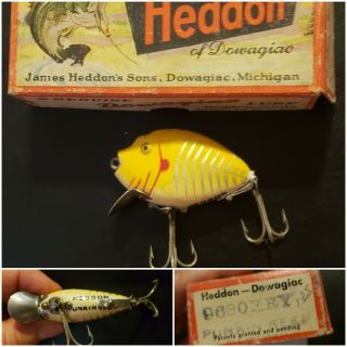 Vintage Heddon Pumpkinseed Lure - Yellow 2 " With Box