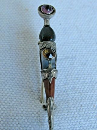Antique Silver Scottish Polished Agate Stone Set Dirk Brooch Small Pin