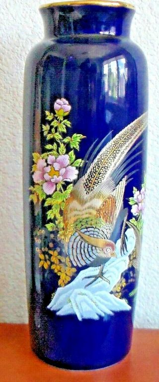 Decorative Vintage Antique Large Vase W Pheasants,  Hand Painted,  Made In Japan.