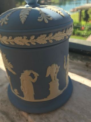 Antique Look Wedgewood Blue Jasperware Jar With Lid