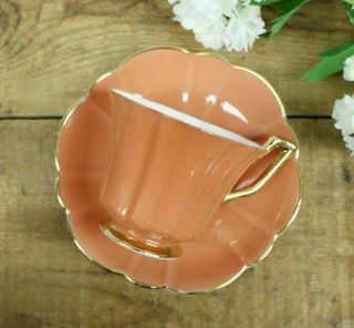 Vintage Regency Fine Bone China Peach Orange & Gold Gilt Tea Cup & Saucer 2
