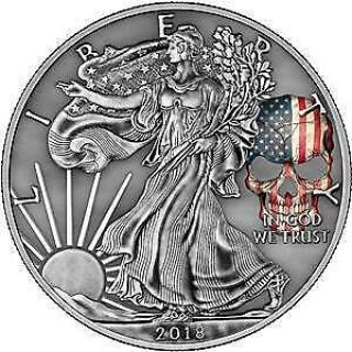 Usa 2018 1$ Liberty Silver Eagle American Skull 1 Oz Silver Antique Finish Coin