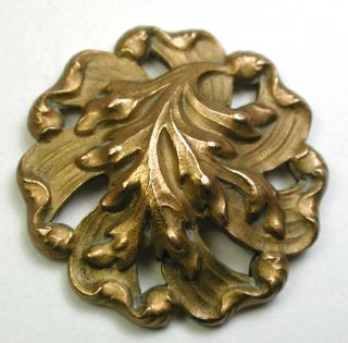 Antique Pierced Brass Button Art Nouveau Oak Leaf Design 1 & 3/16 "