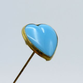 Antique Hatpin Blue Heart Shaped Glass Hat Pin