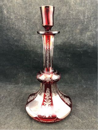 Antique Ruby Red Cut To Clear Vase Czech 9 " Small Decanter.  Bottle