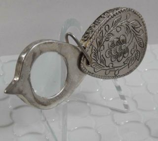 Vintage Hand Made Engraved Silver Plated Magnifying Glass Loupe M0065
