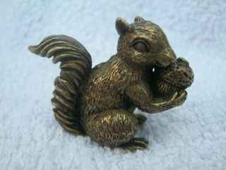 Lost Wax Hot Cast Miniature Bronze Squirrel Eating Acorn