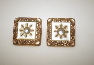 Antique Mother Of Pearl Crystal Flower Gold Fill Cufflinks