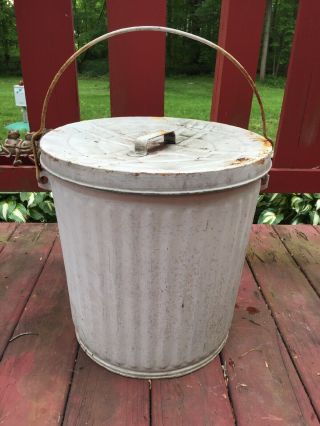 Vintage Galvanized Metal Trash Can Garbage Waste Bin Planter
