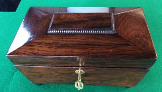 Antique Sarcophagus Two Compartment Tea Caddy.  Foil Lined,  Lock & Key
