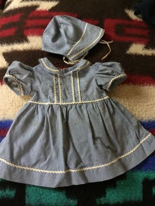 Vintage Antique Doll Clothes Dress And Bonnet Handmade