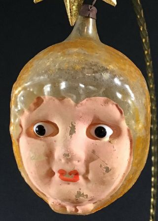Antique German Little Red Riding Hood Glass Eyes Face Christmas Ornament