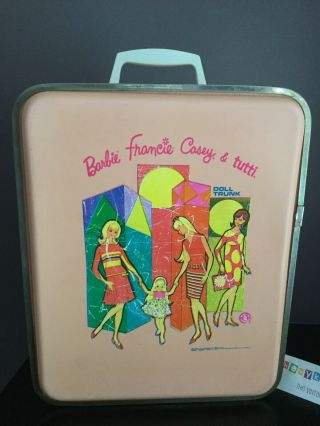 Vintage 1958 Barbie Francie Casey Tutti Doll Pink Hard Travel Storage Case Trunk