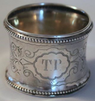 Antique German Silver Color Ornate & Engraved Napkin Ring Possibly Sterling