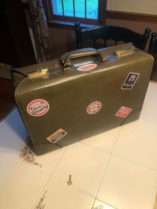 Antique/vintage Leather Suitcase With Travel Stickers English Topgrain Leather
