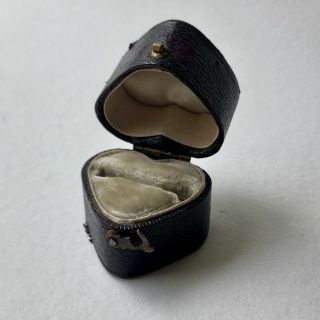 Antique Georgian Victorian Tooled Leather Heart Shaped Ring Box Silk Lined
