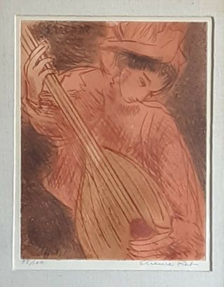 Etienne Ret signed and framed art print Girl w Mandolin 52/100 2