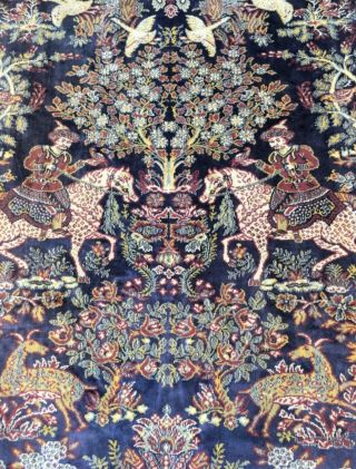 Fine Old Handmade Oriental Persian Deep Blues Pictorial Rug