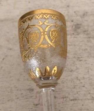 Antique Set Pair Gold Rim Ornate Cordial Liquor Shot Port Glasses Moser Crystal 2