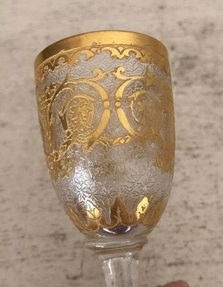 Antique Set Pair Gold Rim Ornate Cordial Liquor Shot Port Glasses Moser Crystal 3
