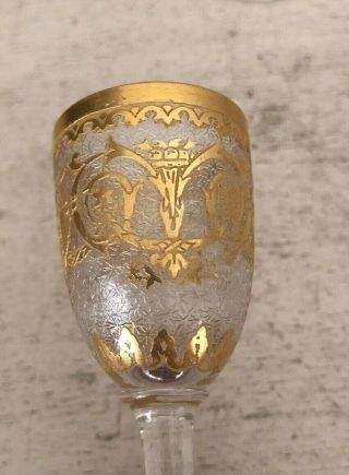 Antique Set Pair Gold Rim Ornate Cordial Liquor Shot Port Glasses Moser Crystal 4