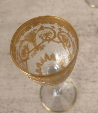 Antique Set Pair Gold Rim Ornate Cordial Liquor Shot Port Glasses Moser Crystal 5