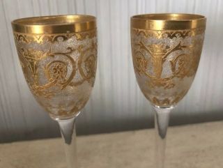 Antique Set Pair Gold Rim Ornate Cordial Liquor Shot Port Glasses Moser Crystal 8