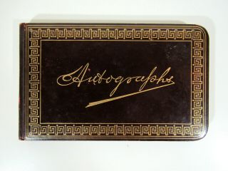 Vtg Antique Autograph Book Leather,  Gilded,  Printed Quotes No Writing