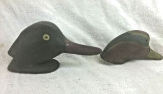 2 Vintage Duck Decoy Heads Hand Carved & Painted -