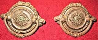 Pair Antique Brass Ornate Drawer Pulls Handles 2 3/4 " 1800 