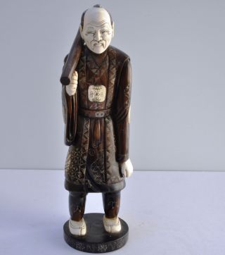 19th Century Antique Japanese Meiji Period Ca 1850 Man Agarwood Statue Signed