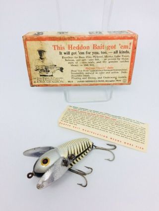 Vintage Heddon Wood Crazy Crawler Fishing W/box/paperwork