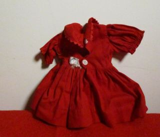 1949 Tagged Toni Doll Dress - Red w/ white pinafore - 3