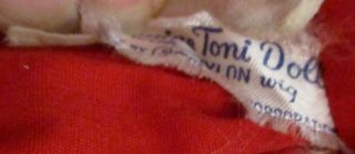 1949 Tagged Toni Doll Dress - Red w/ white pinafore - 5