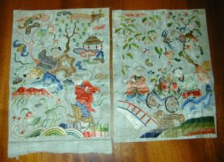 Antique Chinese Fine Embroideries - Animals/people/trees/flowers