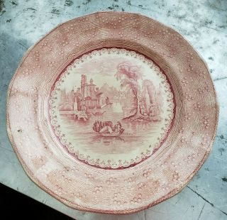 Antique Staffordshire Pink Transferware Adams & Sons Florence Dinner Plate 9 "