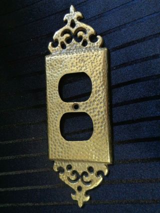 Vintage Electrical Double Outlet Cover Wall Plate Hammered Brass