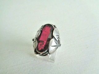 Antique Art Nouveau Estate Ring Silver Ruby Glass Stone Nature Lily Pad Mounting