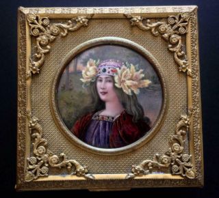 Antique French Gilt Bronze Footed Jewelry Box - Exquisite Hand - Painted Portrait