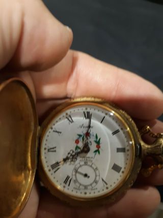 Vintage Arnex Pocket Watch 17 Jewel Incabloc Swiss Deer Hunter Case (read)