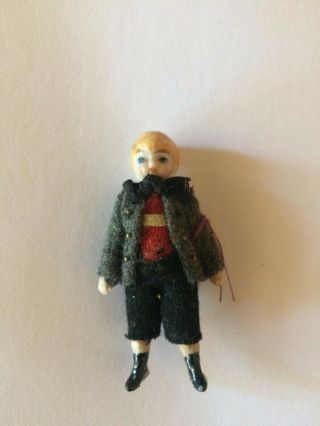 Antique German Miniature All Bisque Boy Doll 2 1/4 " Jointed Arms And Legs.