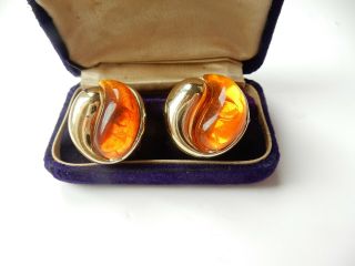 Vintage Antique Amber Gold Clip On Earrings 1950s