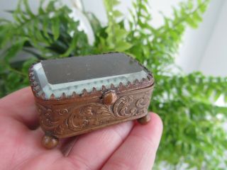 Antique Miniature French Gilt Metal & Glass Top Ring Box? 1900 