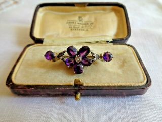 Victorian Old Antique Rolled Gold,  Amethyst & Seed Pearl Half Mourning Brooch