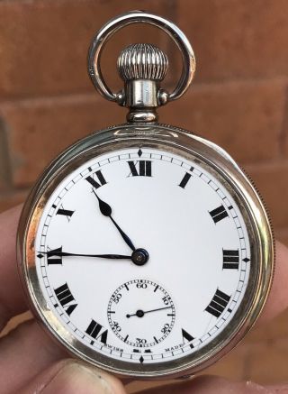 A GENTS FINE QUALITY ANTIQUE SOLID SILVER OPEN FACE POCKET WATCH,  1918. 4