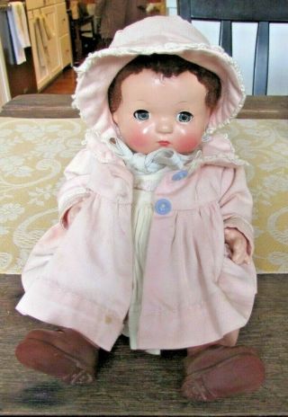1930’s Effanbee Composition Patsy Baby Fur Hair 11” Doll Pink Bonnet